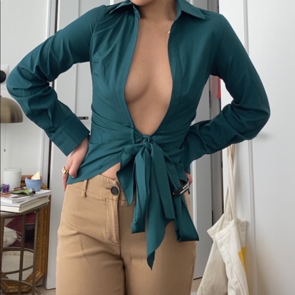 Pretty Little Thing Turquoise Low Cut Blouse